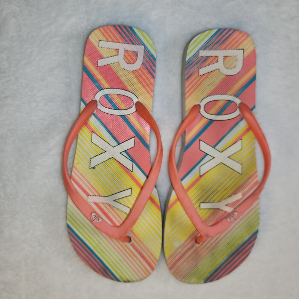 Roxy Flip Flops Sandal Womens Size 10/11 Rubber Pink Straps Casual Beach Coastal